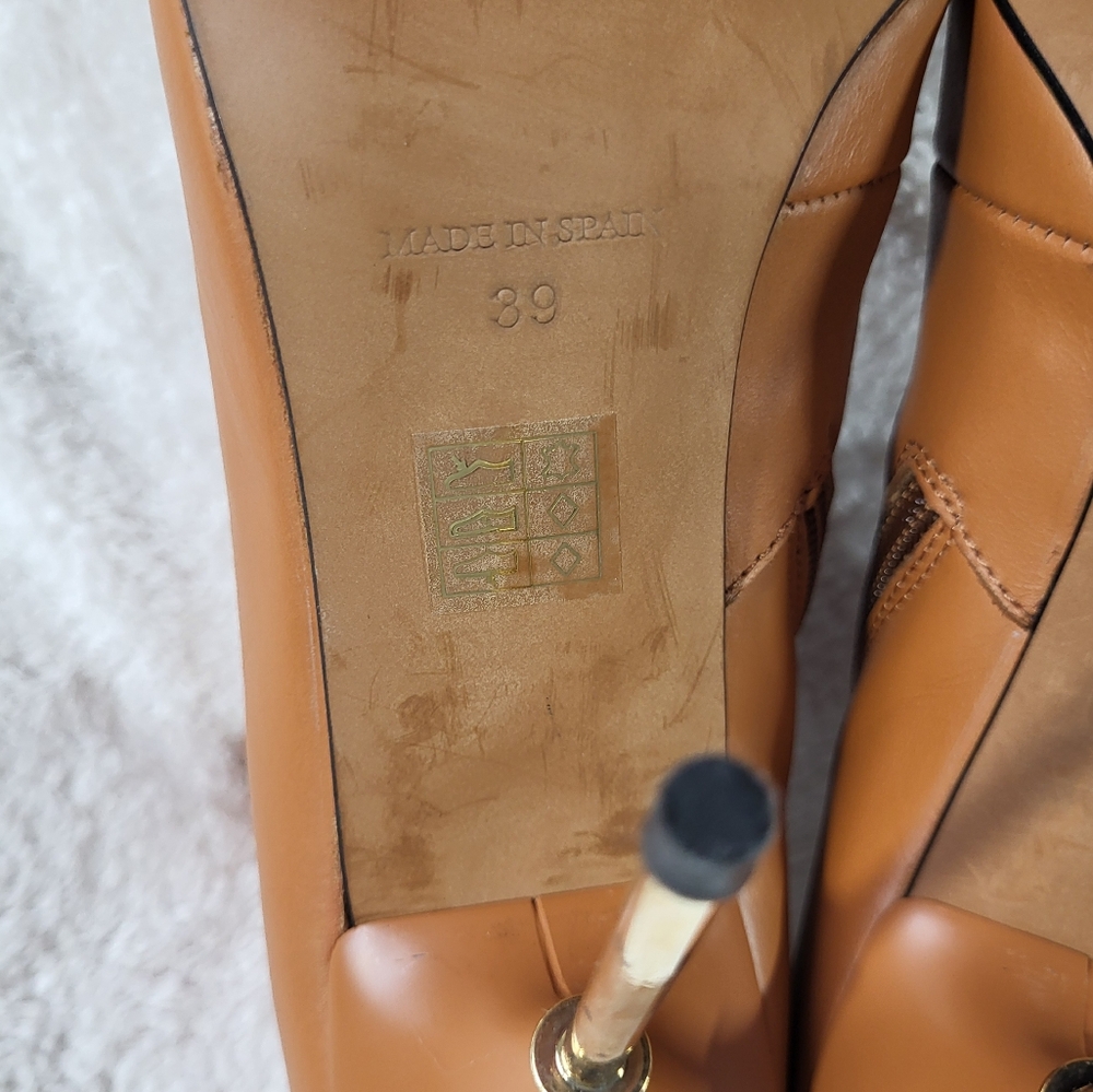 l'intervalle Ankle Boots w/ Gold Accent High Heels in Chestnut Nubuck 39/ US 8.5 - Picture 13 of 14